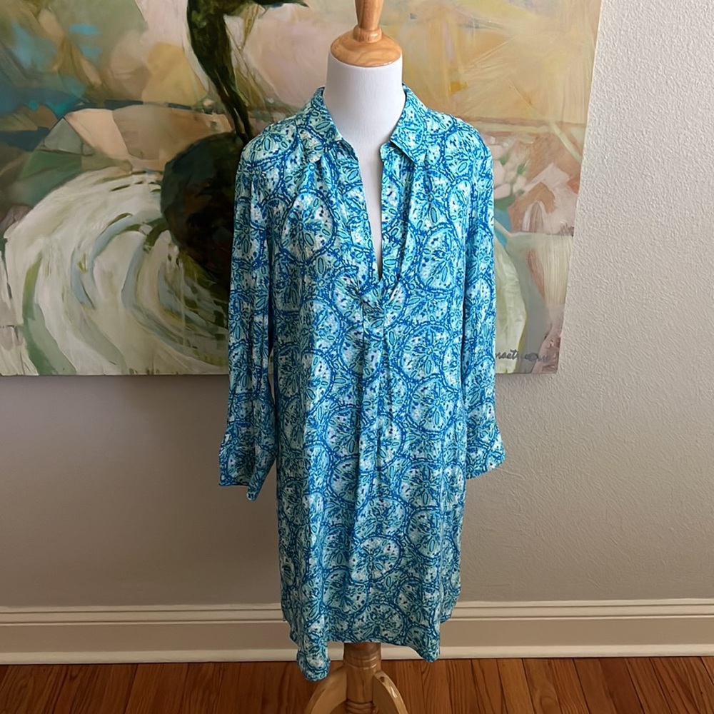 Vinyard Vines V-Neck Tunic Dress sand dollar print beach coverup MED
